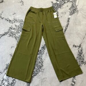 Michael Kors Pants Womens Size M Olive Green Stretch Crepe Wide Leg Cargo